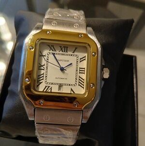 Cartier Two-Tone Gold and Silver Roman Numeral Up To 8 1/2 Wrist. Removable Link